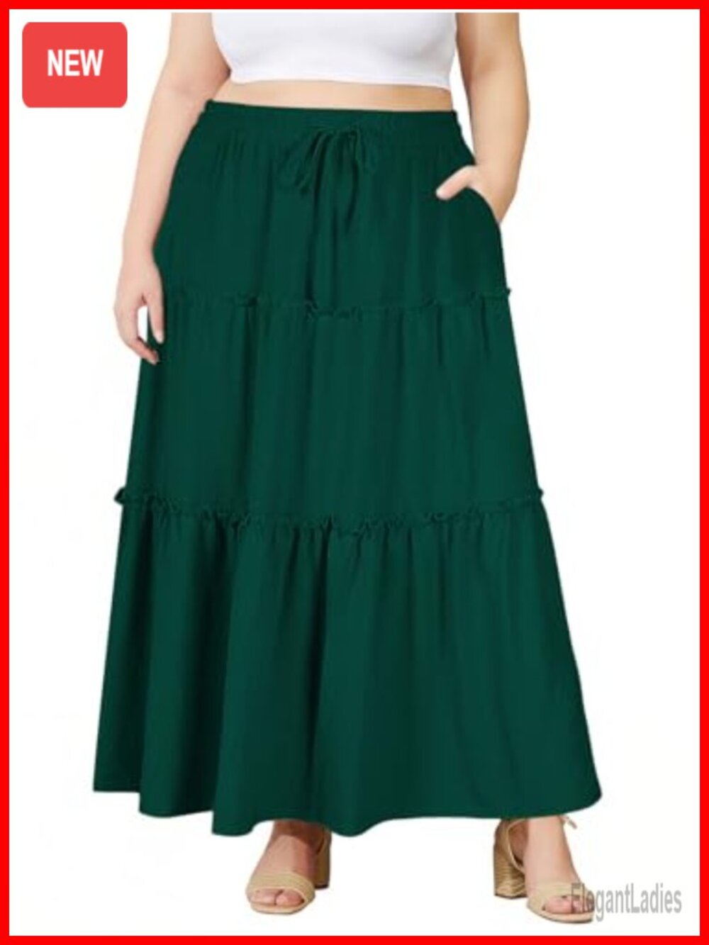 Plus Size Tiered Maxi Skirt with Pockets Flowy A-Line Summer Beach